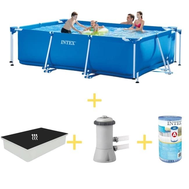 Intex Piscine – Frame Pool – 300 x 200 x 75 cm – Avec Tapis solaire, Pompe filtrante & Filtre - Image 1