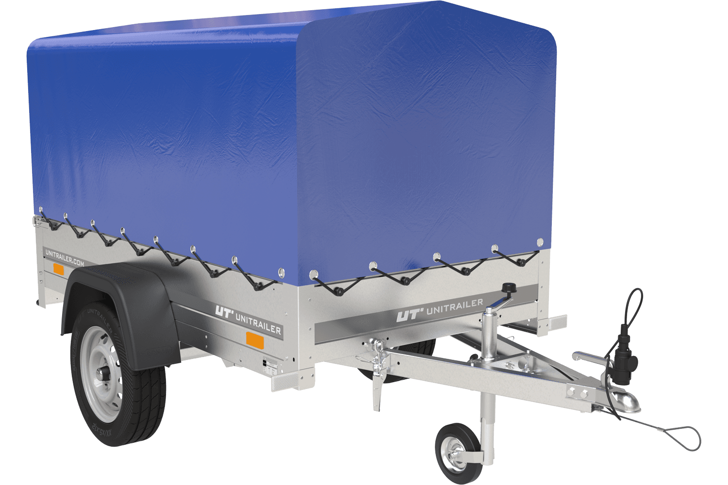 Remorque bagagère garden trailer 200 kipp 200 x 106 cm avec bâche haute bleue, arceau et roue jockey - Image 1